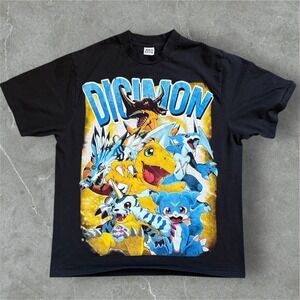 EXNTEES T Shirt Mens XL Black Graphic Digimon Digital Monster Anime Bootleg‎